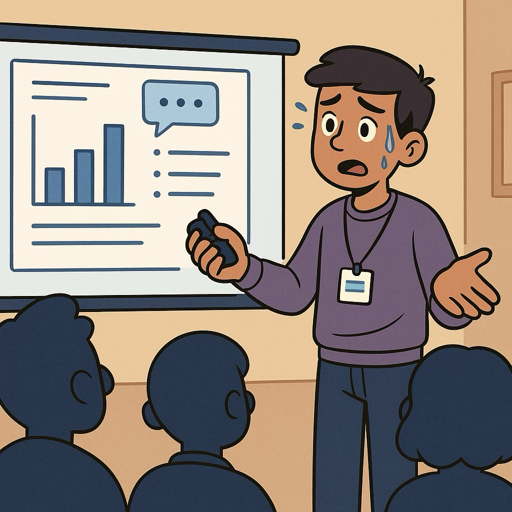 Nervous presenter giving a presentation - Illustration showing the anxiety of public speaking